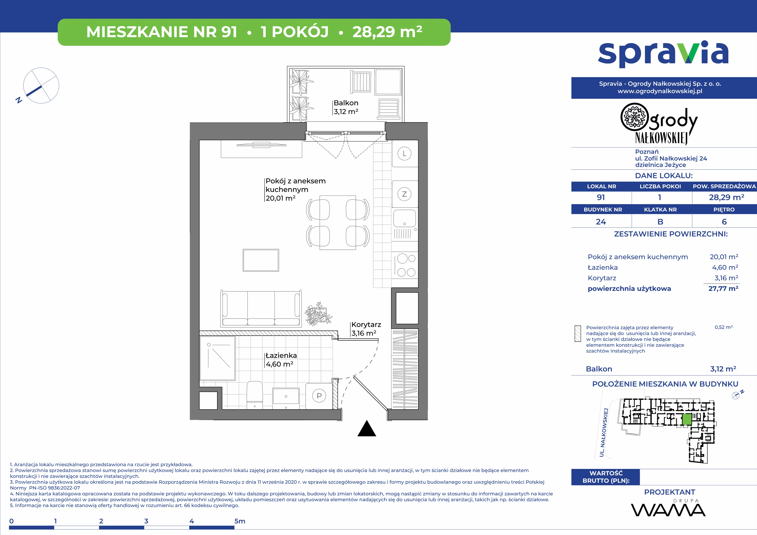 1 pokój, mieszkanie 28,29 m², piętro 6, oferta nr 24-91, Ogrody Nałkowskiej, Poznań, Ogrody, ul. Nałkowskiej 24, 26